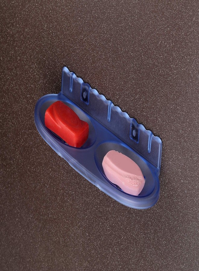 آي ستار حامل صابون مزدوج بيضاوي الشكل من بلاستيك ABS من iSTAR | حامل صابون غير قابل للكسر يُثبت على الحائط | إكسسوار أنيق للحمام، مناسب للاستحمام، وحوض الغسيل، والحمام، والمنزل، والمكتب، والفندق، وحوض المطبخ (أزرق) - Image 2